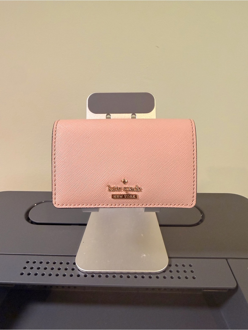 kate spade Pink Saffiano Leather Small Wallet with Gold Logo